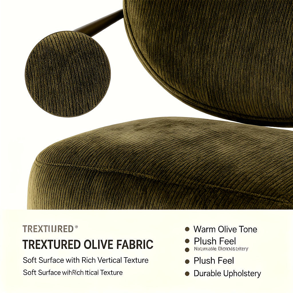 Green fabric accent chair with an oval back and gold tone metal frame