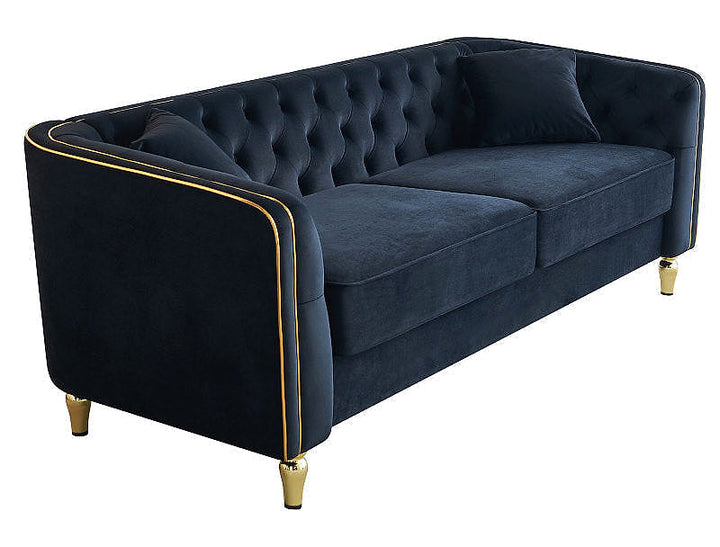Lucien black tufted sofa, angled front view