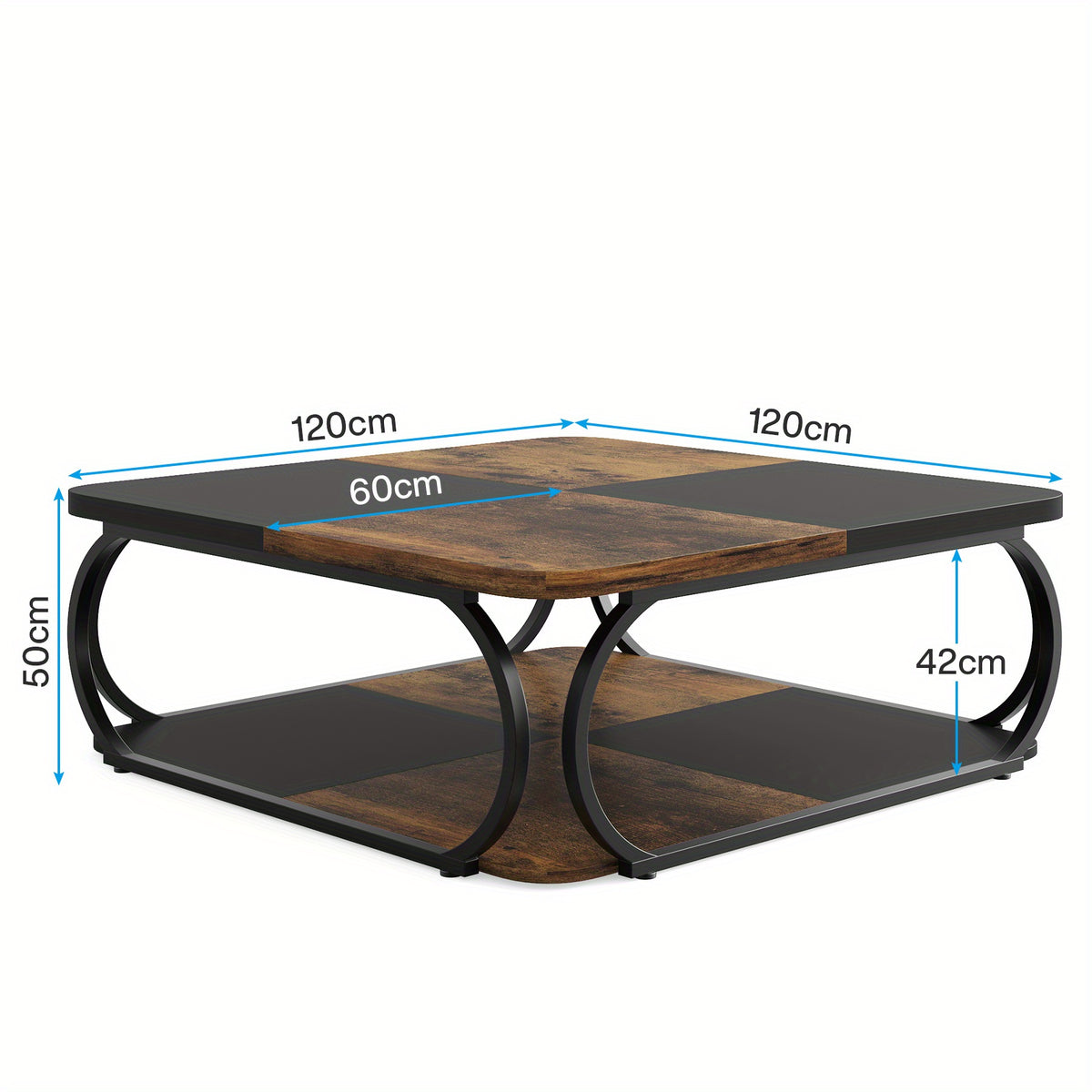Supplier dimension diagram for square two-tier coffee table