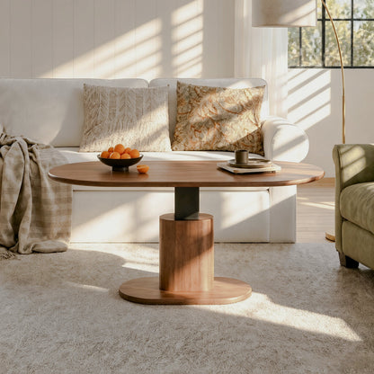 Oval Walnut-Look Height-Adjustable Coffee Table