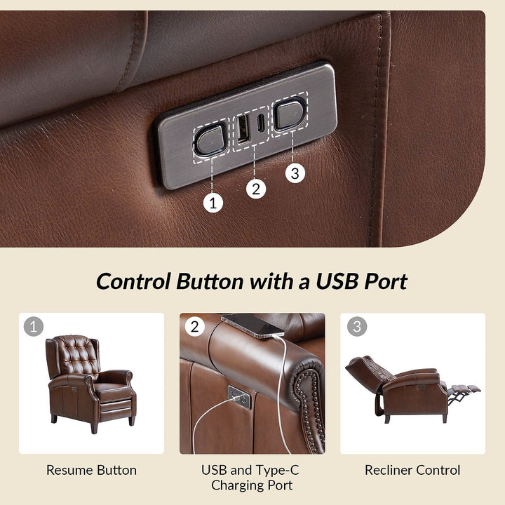 Hulala Leather Power Recliner with USB-C — gallery view 16 of 17