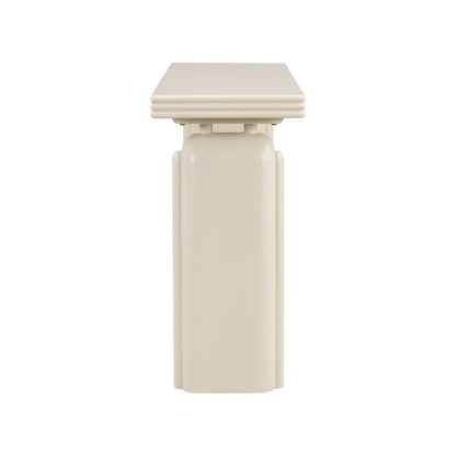 Side view of one Cream pedestal and the layered tabletop edge.