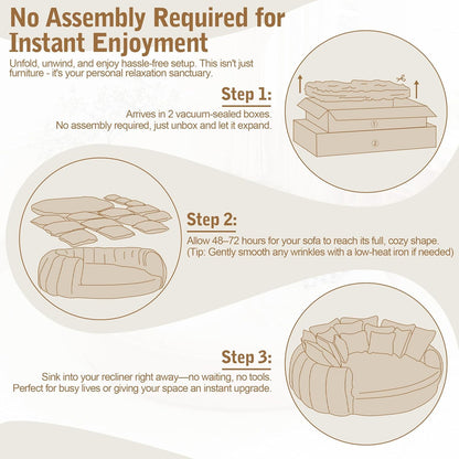 Oversized Round Chenille Lounge Sofa — unpacking and expansion instructions.