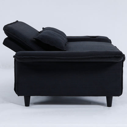 Ribbed Convertible Sleeper Sofa with Cup Holders — side view with back partly reclined.