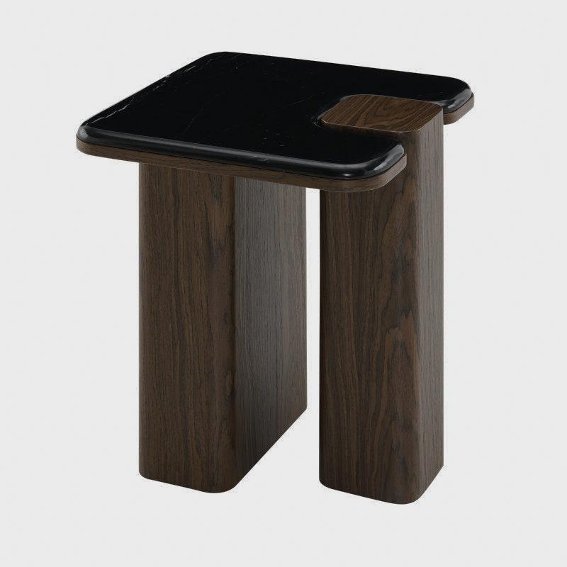 Dana Black Marble-Look Side Table - Dark Walnut + marble + marble + Synthetic Wood