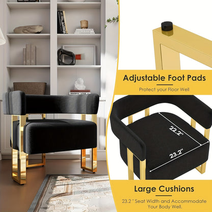 Cutout-Back Accent Chair with Gold-Tone Base — adjustable foot and seat details