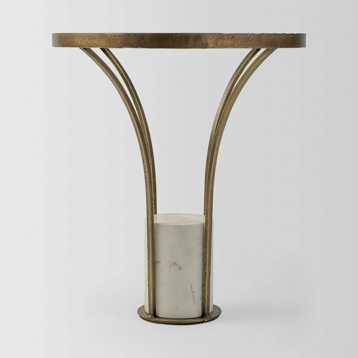 Round Glass Side Table with Marble Pedestal - Multi