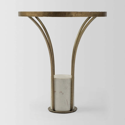 Round Glass Side Table with Marble Pedestal - Multi