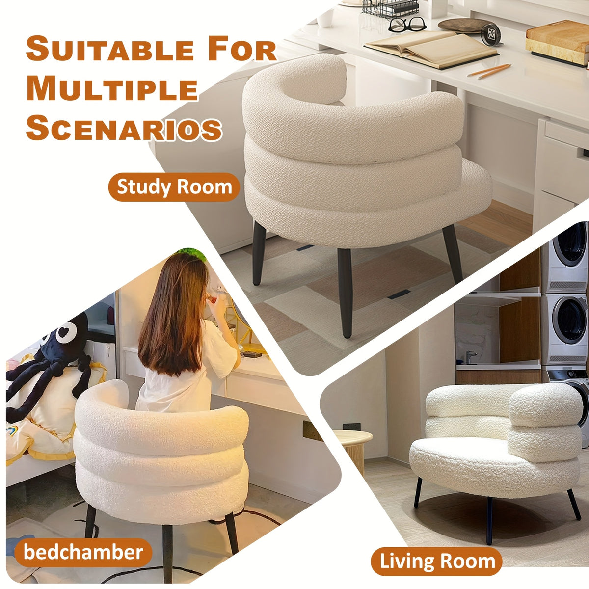 Cream Layered-Back Accent Chair — chair displayed in several room settings