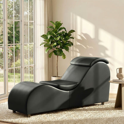 Black faux leather curved yoga chaise lounge
