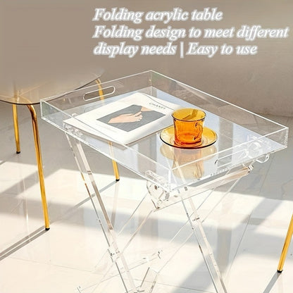 Portable Acrylic Folding Coffee Table - Transparent Lightweight Foldable Design, Classic Style Bedside Storage Tray for Living Room, Dorm, Office - Durable Plastic Home Decor