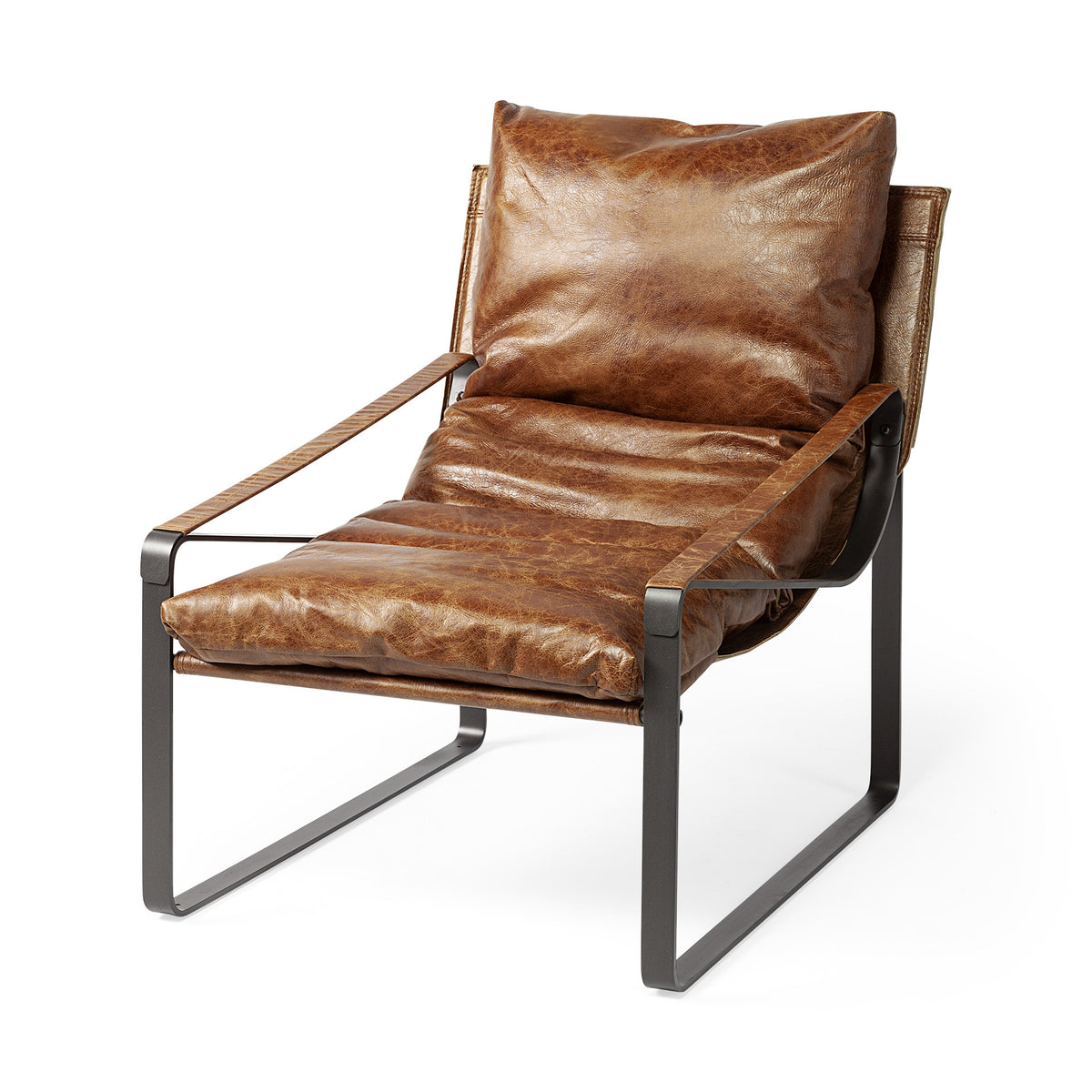 Brown Leather Unibody Seat Accent Chair With Black Metal Frame - 380628