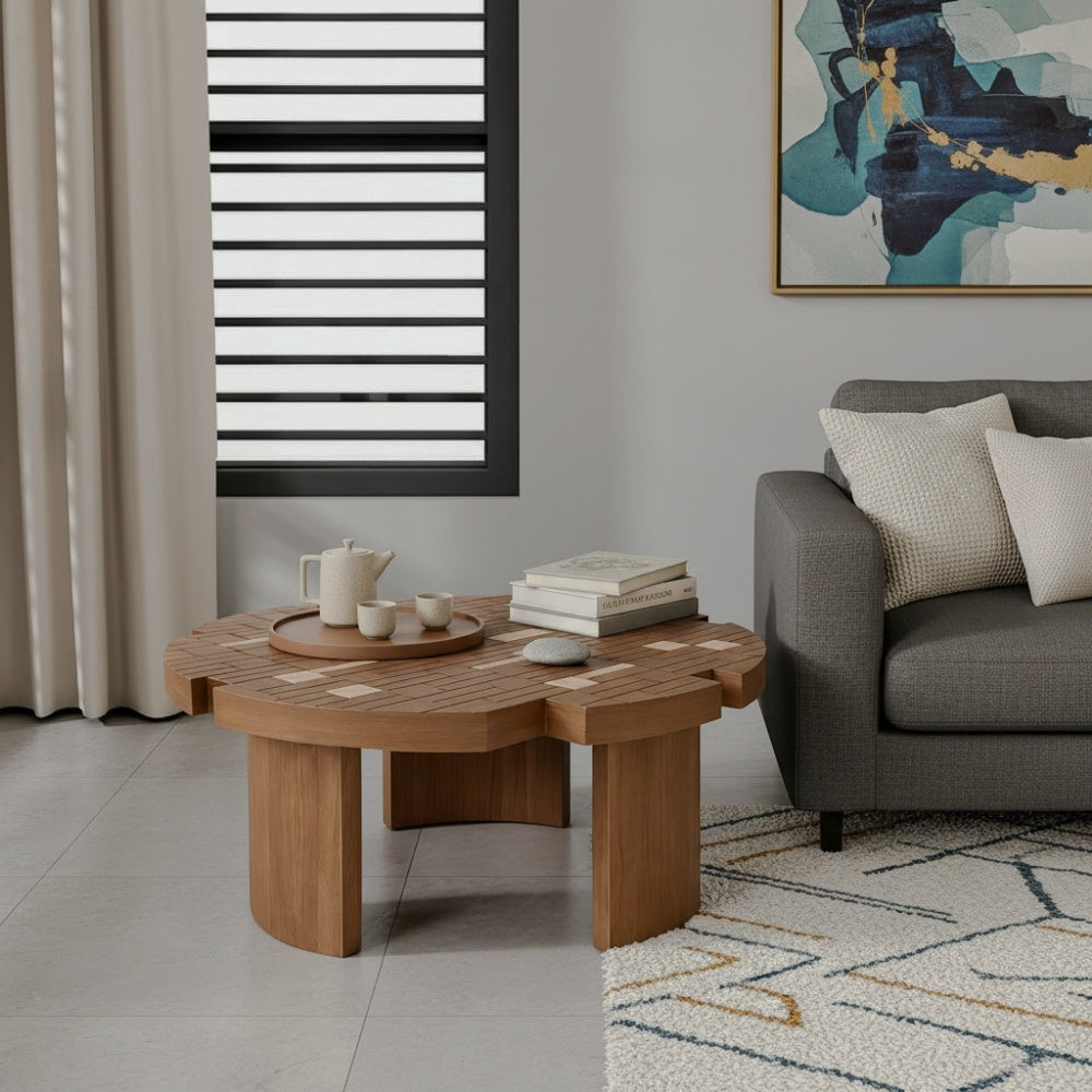 Petal-shaped coffee table with curved support panels