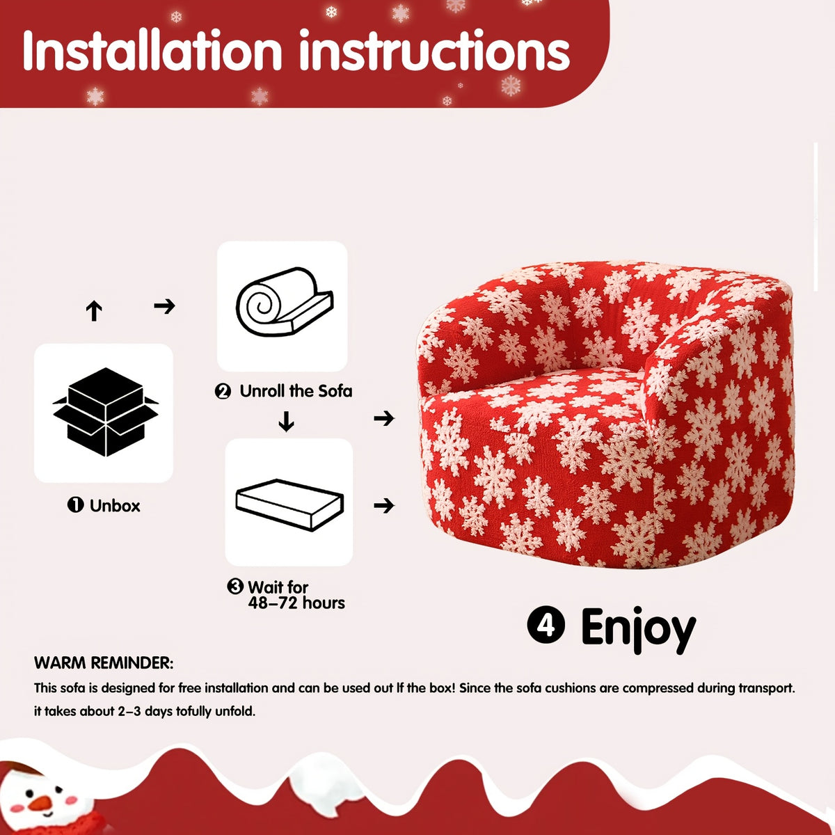 Rounded Foam Lounge Chair — unpacking and expansion instructions.