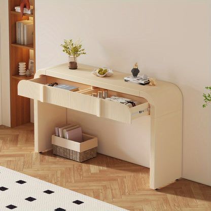 Apricot Cream console with both grooved drawers open.