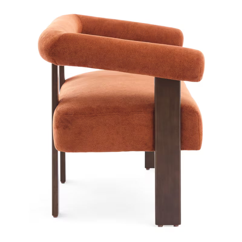 Rust Upholstered Loveseat with Wood Frame — side product view.