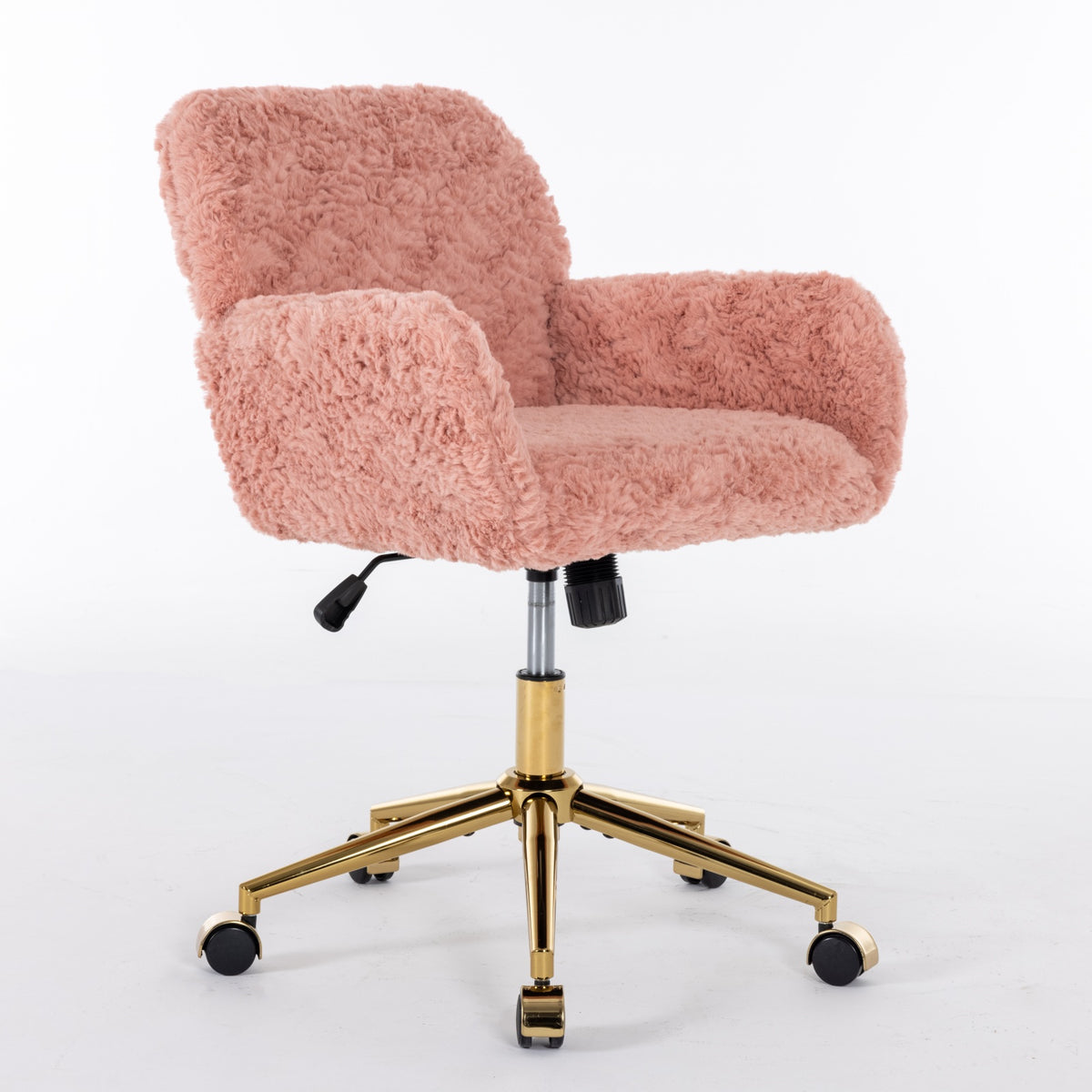 Pink swivel chair shown on a white background