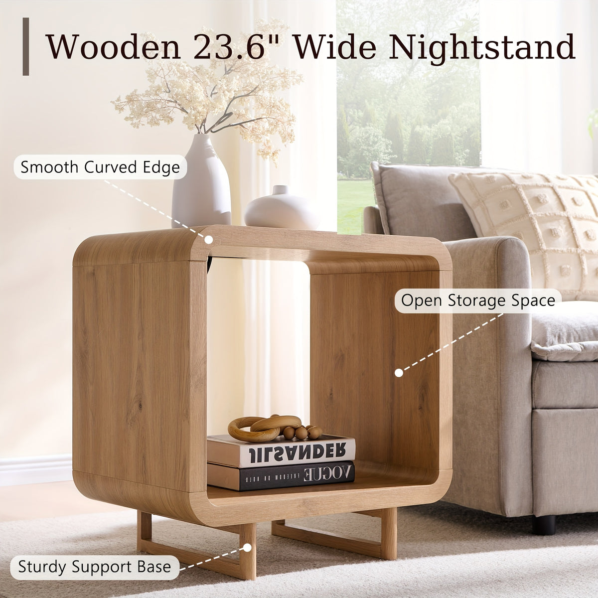 Rounded Charging End Table with Open Shelf