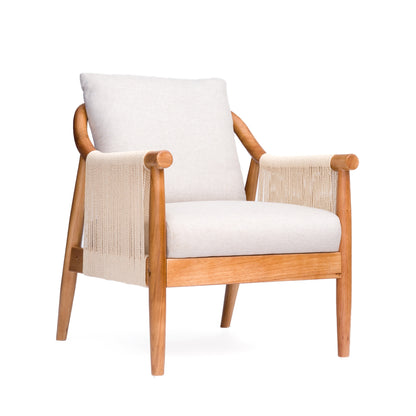 Wood-Frame Accent Chair with Woven Paper-Rope Arms — front three-quarter view on white background