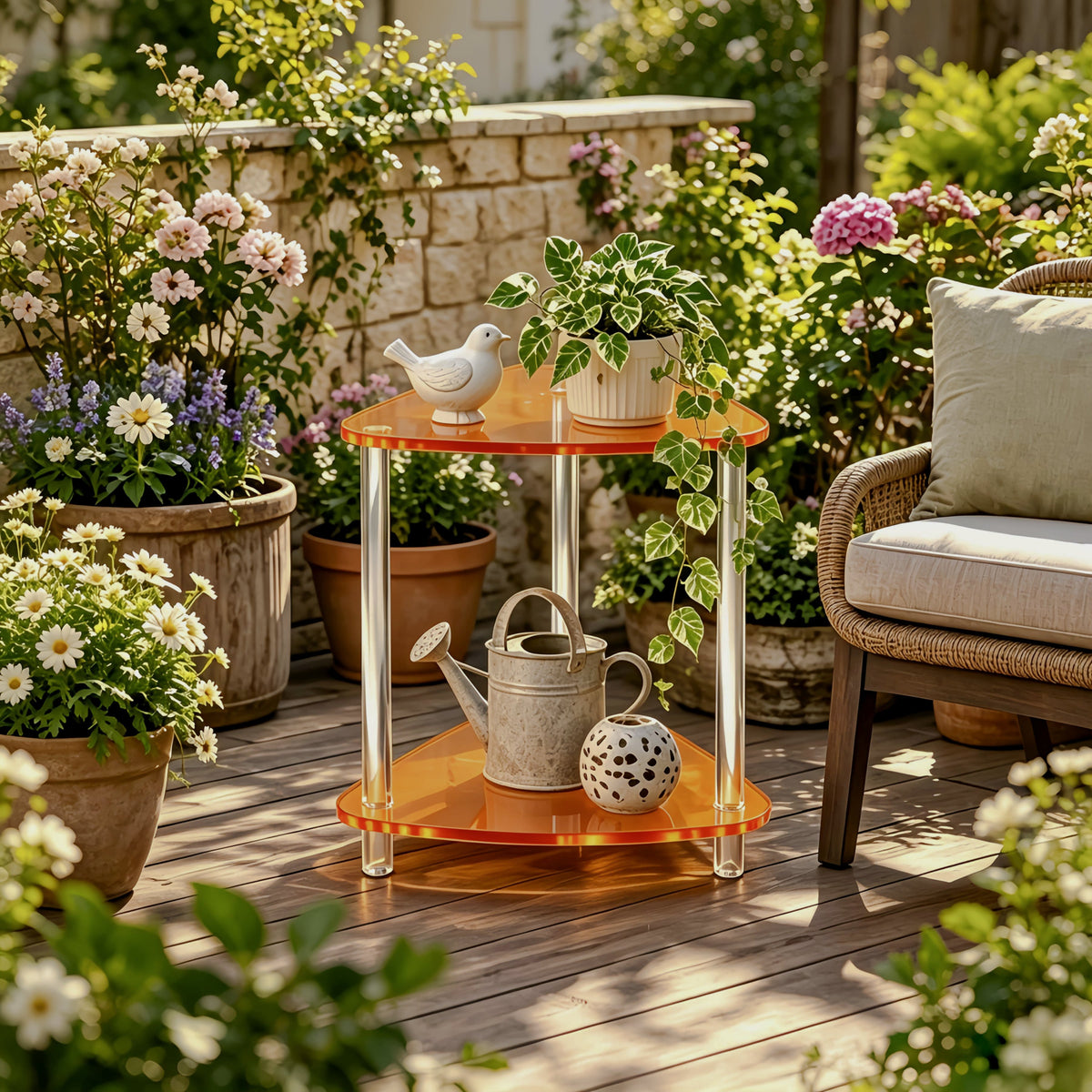 Triangular Two-Tier Patio Side Table