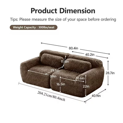 Plush Modular Two-Seat Sofa — supplier dimension diagram.