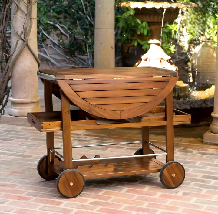 Wooden Serving Cart with Large Wheels
