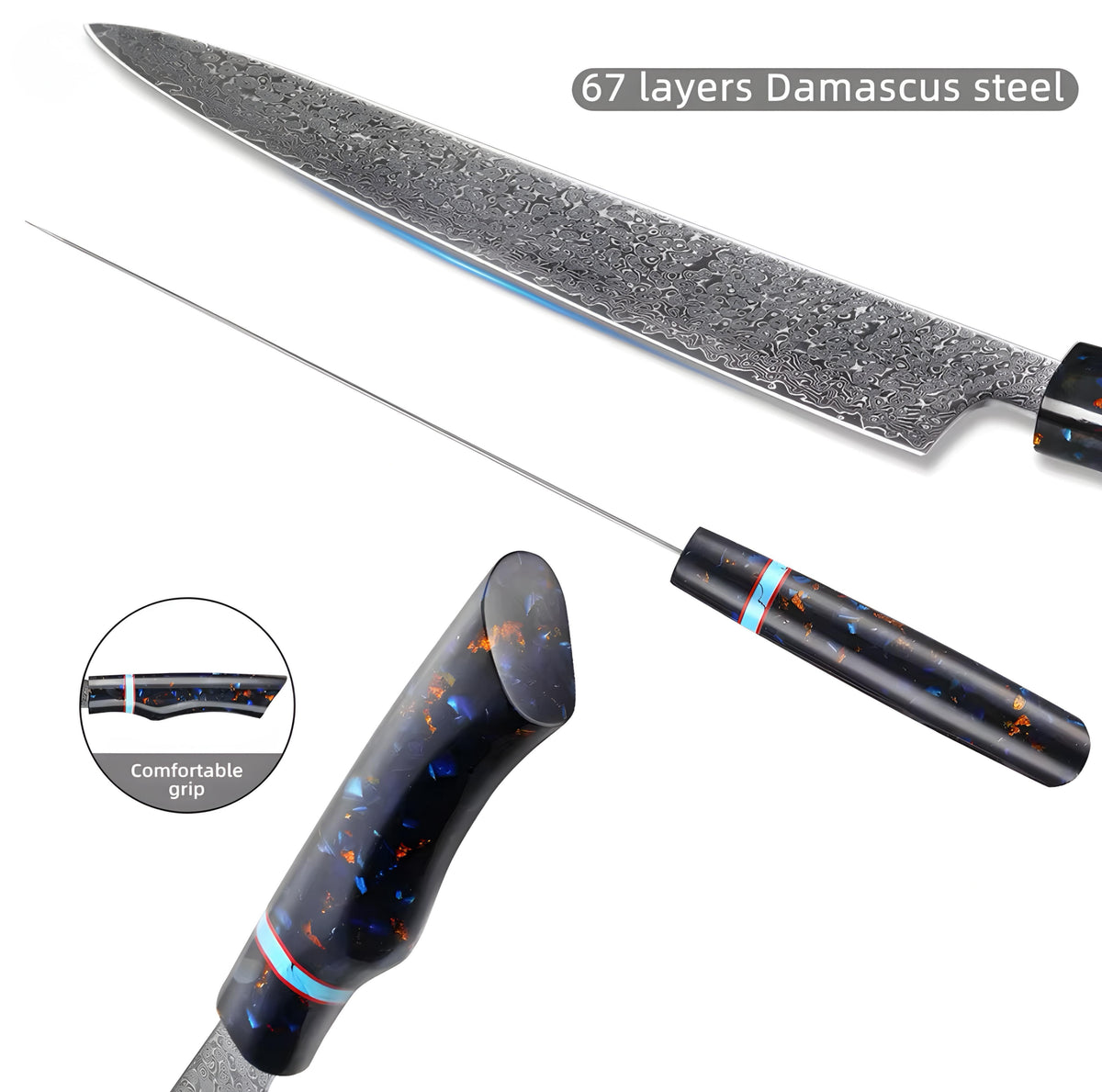 Damascus Knife Set with Dark Handles — 8 Pieces