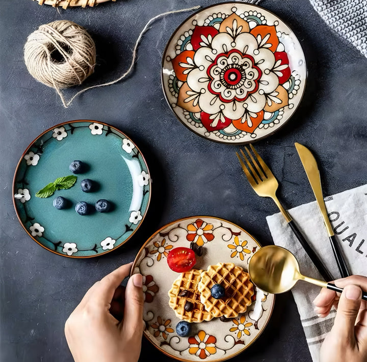 Hand-Painted Ceramic Plate Set — 6 Pieces