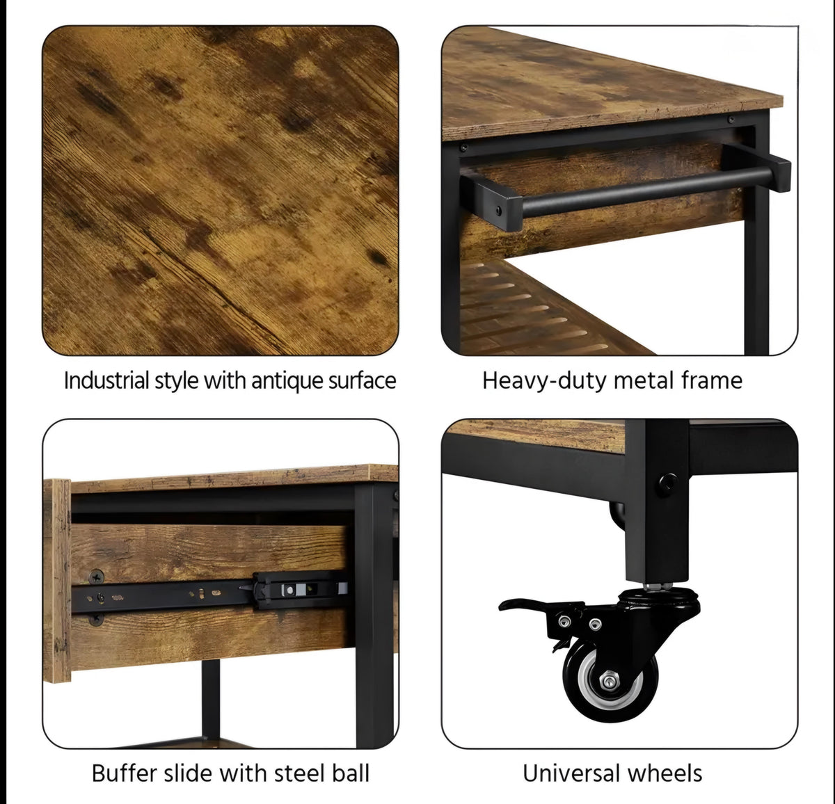 Kitchen Cart with Drawers & Basket