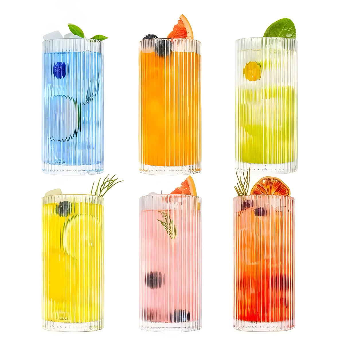 Ribbed Highball Glass Set — 6 Pieces