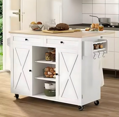 Kitchen Island Cart with Barn-Style Doors