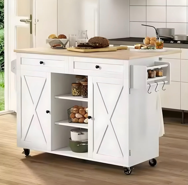 Kitchen Island Cart with Barn-Style Doors
