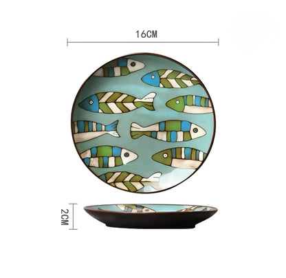 Hand-Painted Ceramic Plate Set — 6 Pieces
