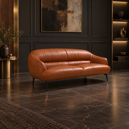 Leonia Cognac Sofa — angled room view.