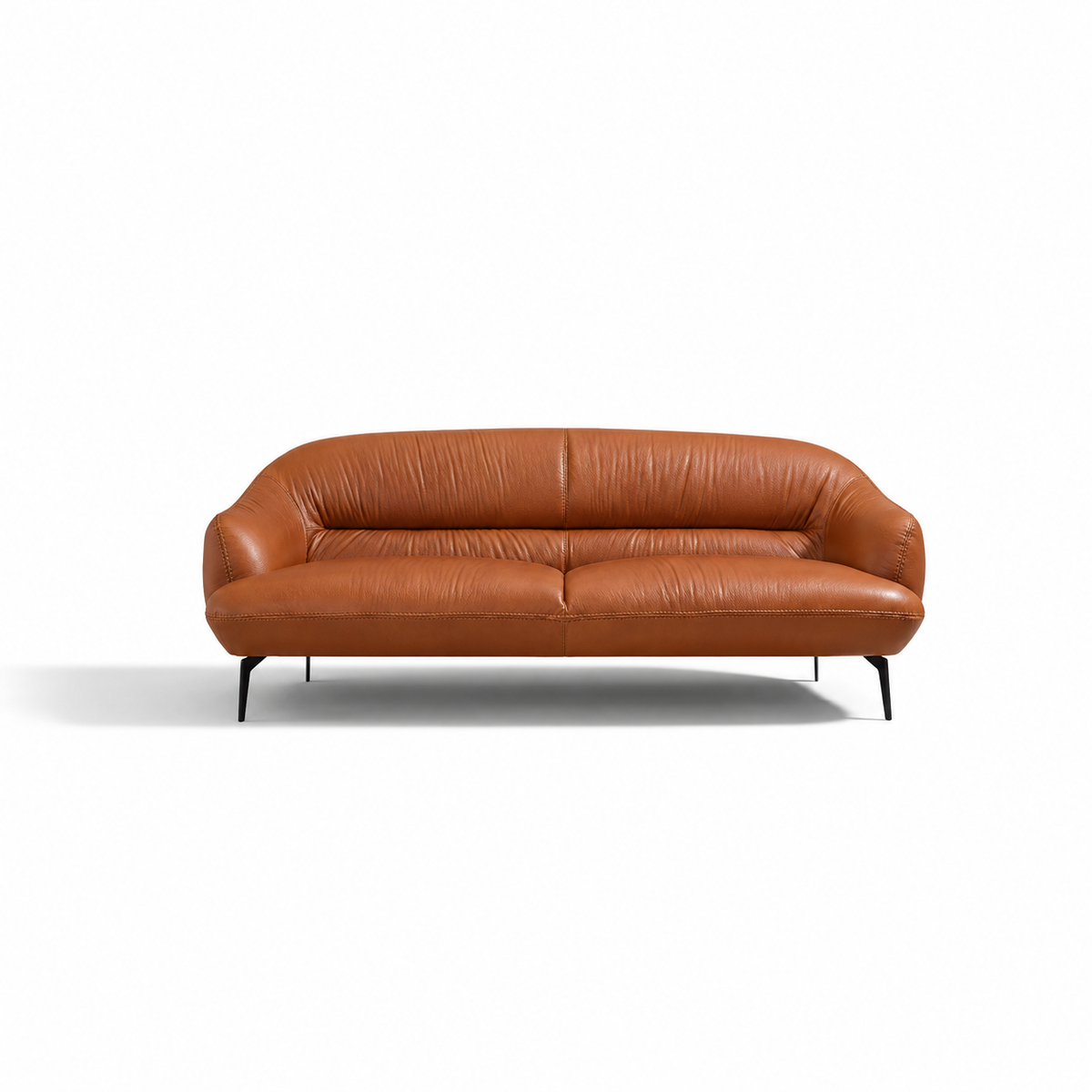 Leonia Cognac Sofa — front product view on white.