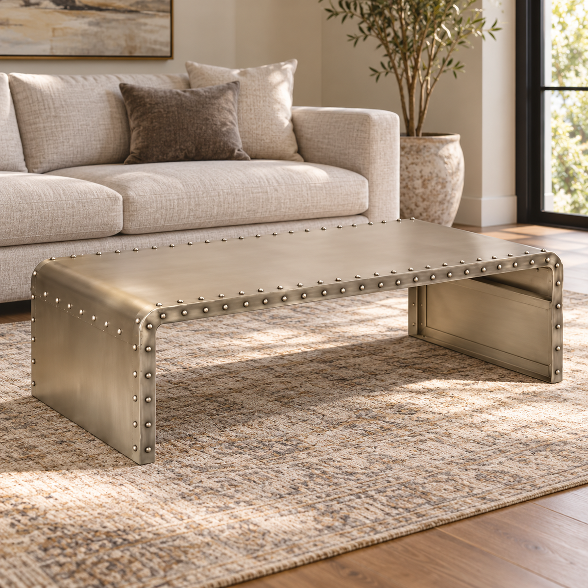 60-Inch Gray Aluminum Coffee Table with Metal Frame — main product image