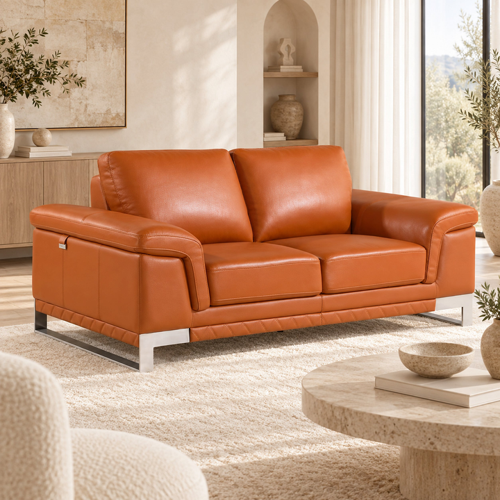 Lorenzo Camel Top-Grain Italian Leather Loveseat