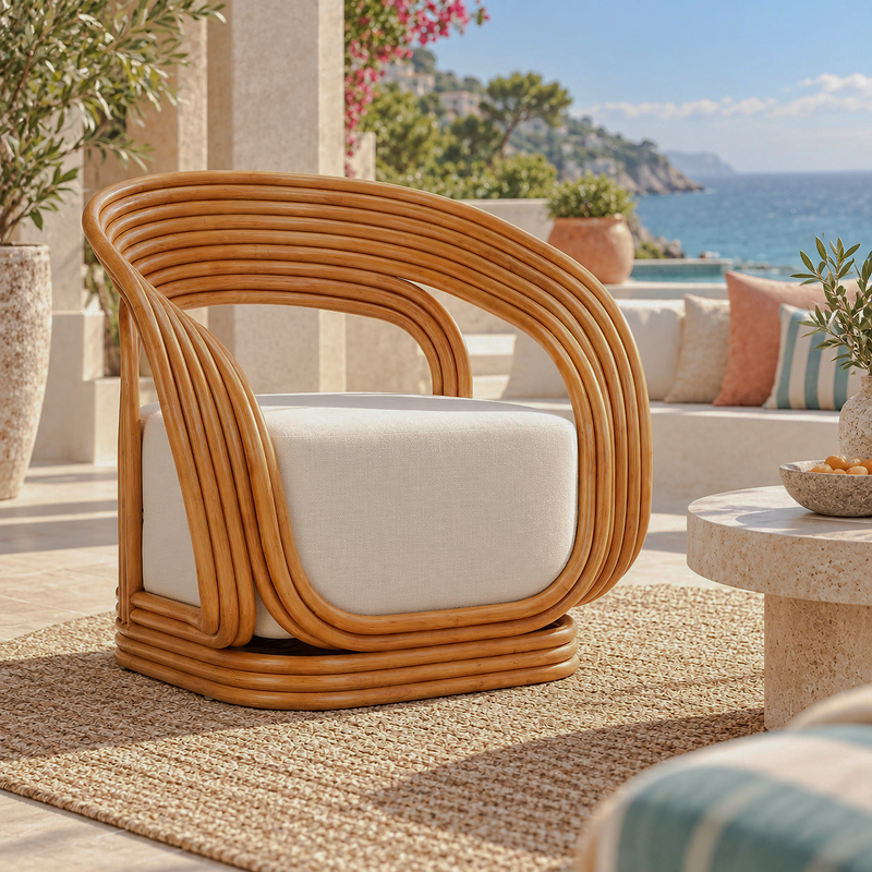 Giorno Natural Wood Accent Chair with Ivory Seat — natural chair in a room