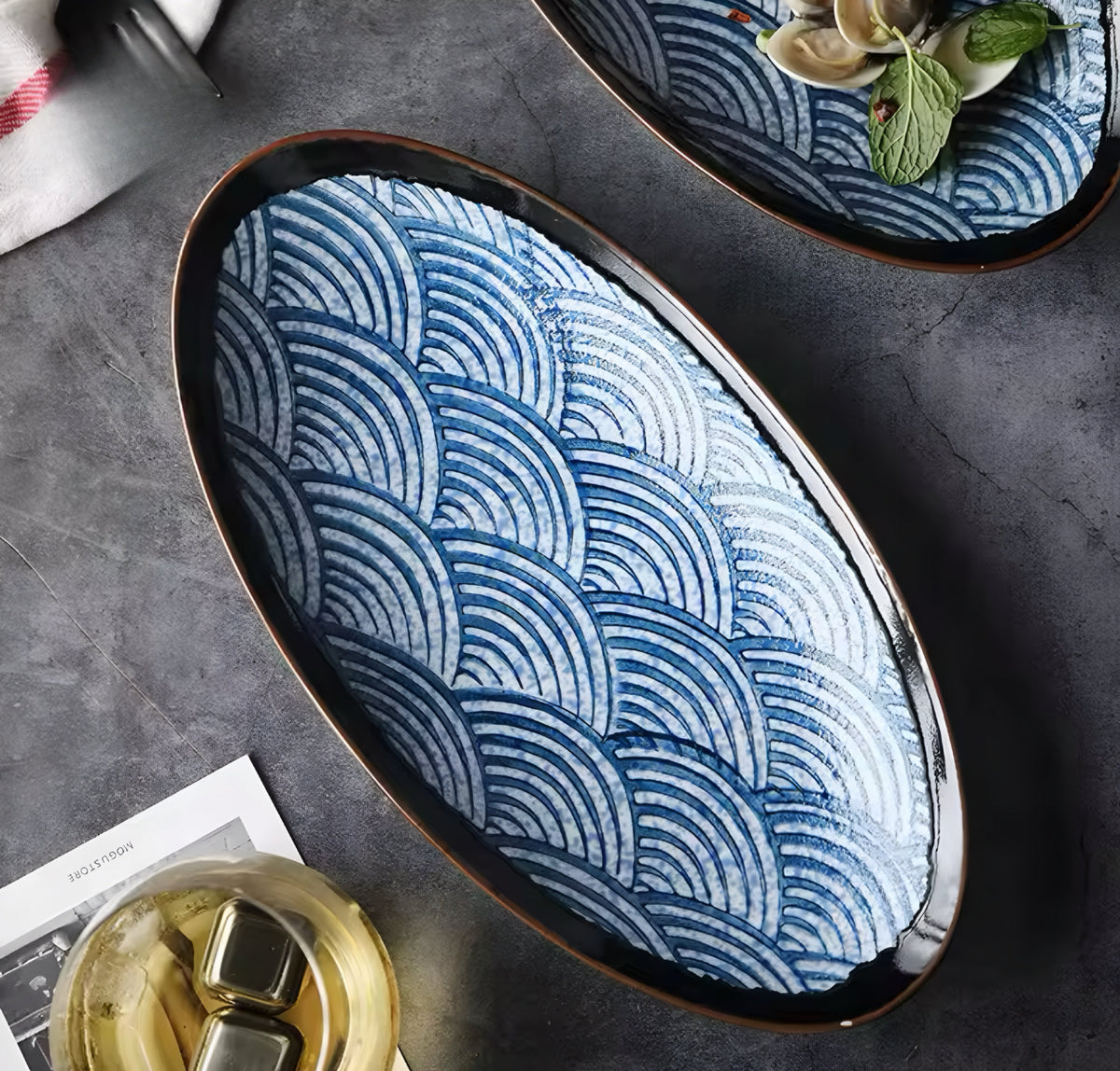 Blue Wave Ceramic Plate Set — 4 Pieces