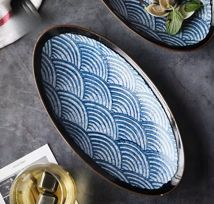 Blue Wave Ceramic Plate Set — 4 Pieces