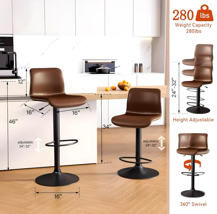 Curved-Back Pedestal Bar Stool Set — 3 Pieces