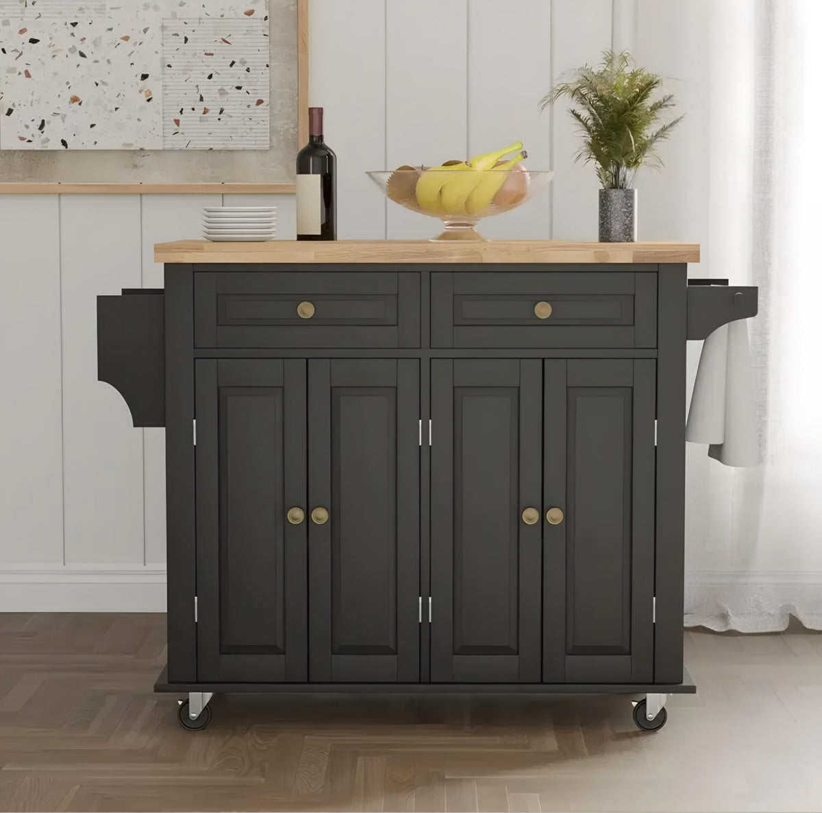 Kitchen Cart with Double-Door Cabinet