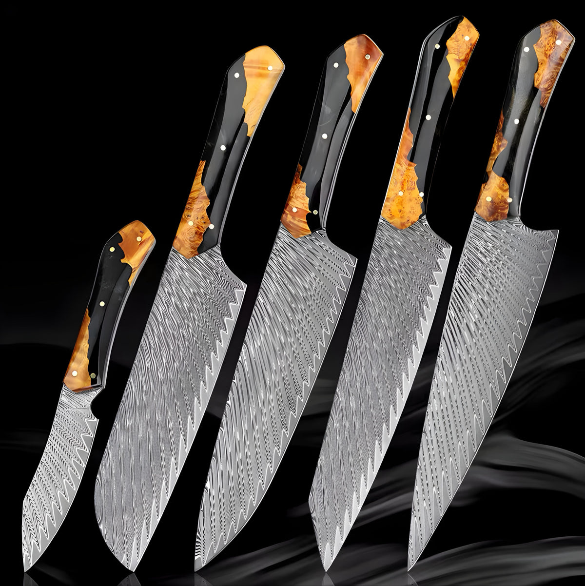 Handcrafted Damascus Knife Set — 5 Pieces
