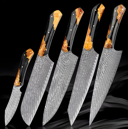 Handcrafted Damascus Knife Set — 5 Pieces