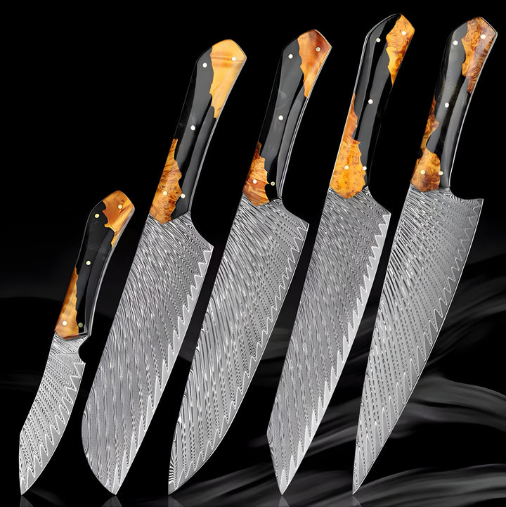 Handcrafted Damascus Knife Set — 5 Pieces