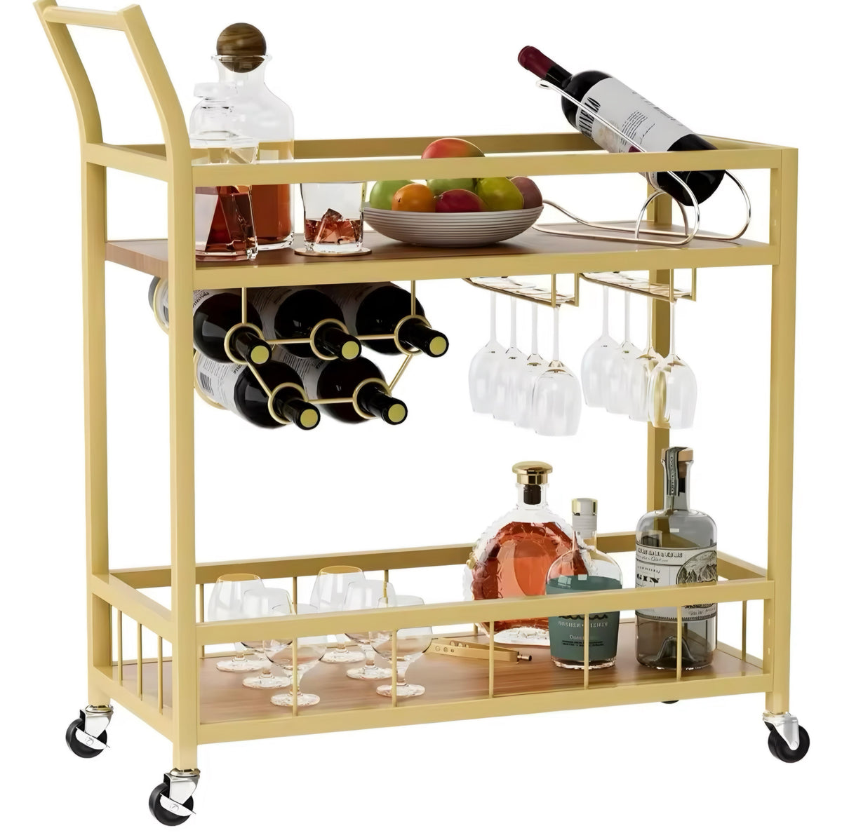 Gold-Tone Two-Tier Serving Cart