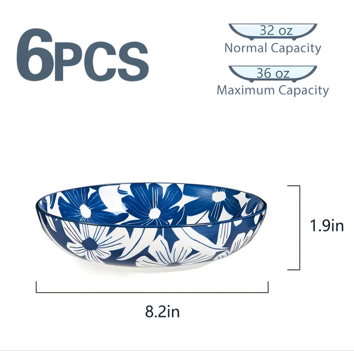 Blue Ceramic Bowl Set — 6 Pieces