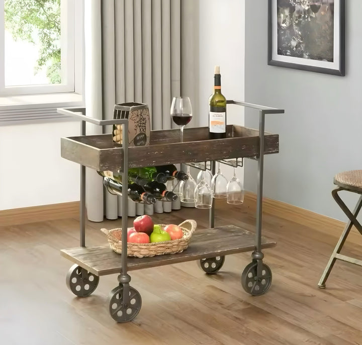 Two-Tier Bar Cart with Stemware Rack