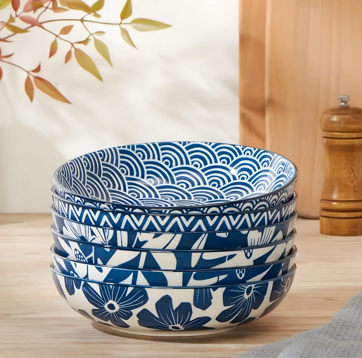 Blue Ceramic Bowl Set — 6 Pieces