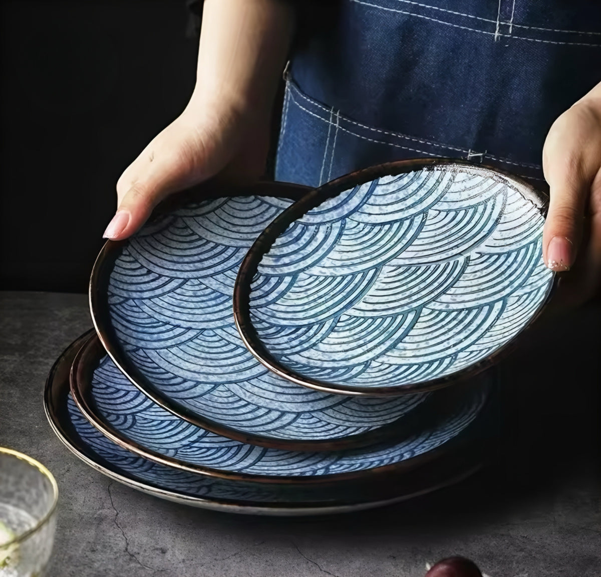 Blue Wave Ceramic Plate Set — 4 Pieces